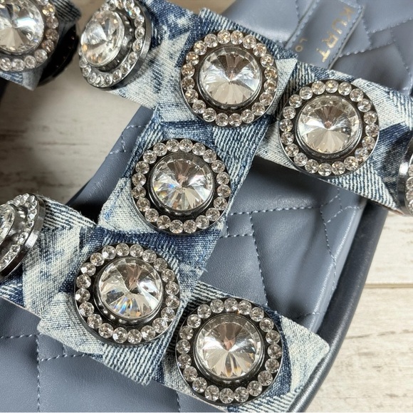 Kurt Geiger London Orson Denim Crystal Jewel Stud Ornament Slide Sandals Size 39 - Picture 11 of 16
